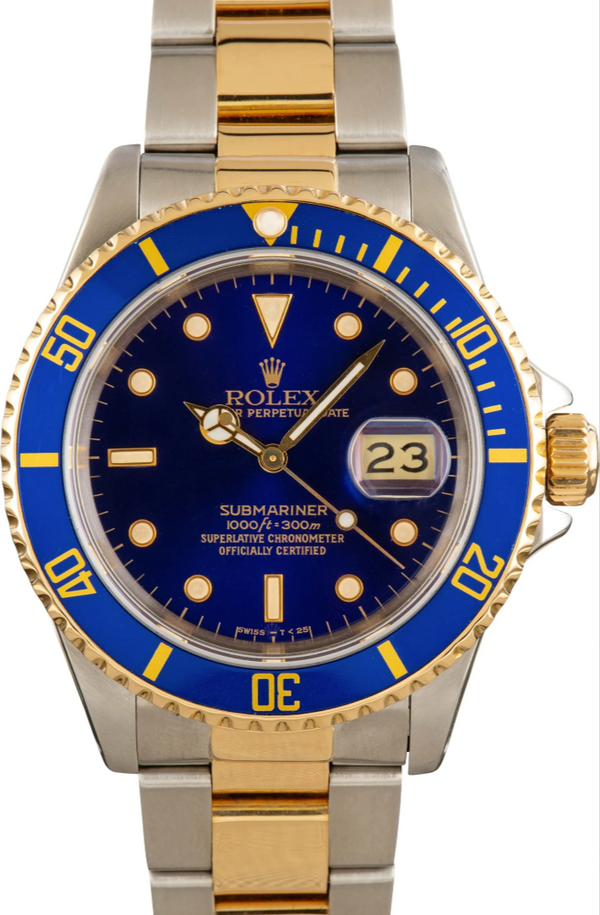 Rolex - Pre-owned Two Tone Yellow Gold Submariner Blue Dial 16613