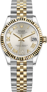 Rolex - Pre-owned Two Tone Yellow Gold Datejust 31mm Silver Diamond VI Dial 278273